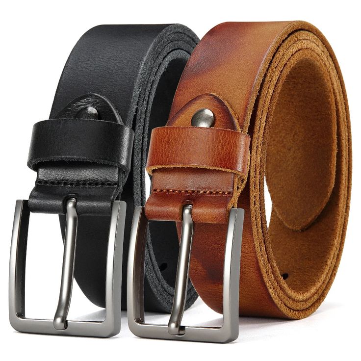 Antique Metal Buckle Cowhide Leather Belt - Yellow Brown _ 125cm
